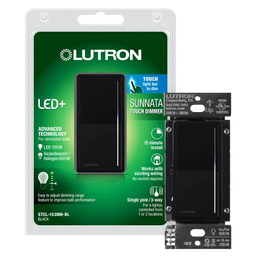 Vista 8 de Lutron Sunnata Interruptor accesorio de encendido/apagado, solo para uso con reguladores LED+ Sunnata, ST-AS-BL, Negro