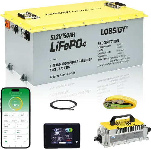 Vista 7 de LOSSIGY Batería de litio para carrito de golf de 48 V con cargador y monitor de litio de 18 A, kit de conversión de batería de 48 voltios, Bluetooth