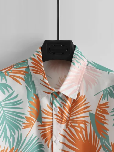 Vista 3 de SHENHE Camiseta de manga corta con botones y estampado tropical para hombre
