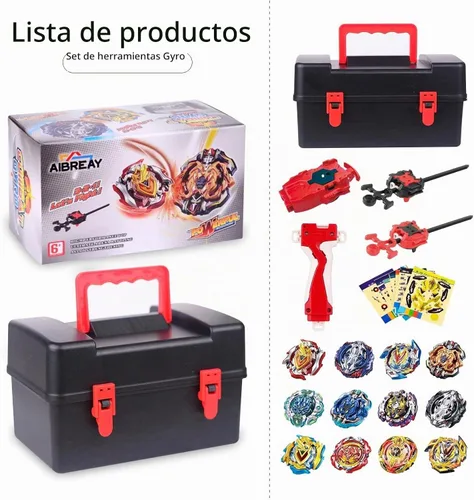 Vista 3 de Battling Burst Top Set con 12 tapas giratorias, 3 lanzadores y agarre a