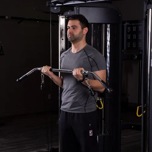 Vista 6 de AmStaff - Barra de tracción recta Ez Curl Lat de 48 pulgadas con doble gancho giratorio para máquinas de cable de doble polea, accesorio funcional