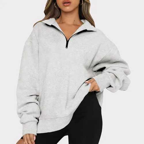 Vista 2 de Ceboyel Sudadera de gran tamaño con cremallera de un cuarto para mujer, sudadera con capucha Y2K para otoño, ropa de moda 2023