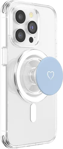 Vista 4 de PopSockets MagSafe PopGrip para iPhone con diseño de corazón dibujado a mano y azul pastel