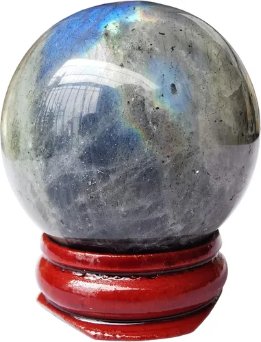 Vista 14 de Escultura de esfera de adivinación de cristal curativo de labradorita negra de 1.575 pulgadas, bola de piedras preciosas, colección decorativa