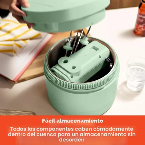 Vista 4 de bella - Batidora de mano y soporte de 3.5 cuartos de galón, mezclador eléctrico 2 en 1 con tazón, Seaglass Vidrio de mar