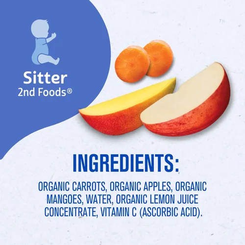 Vista 9 de Gerber Alimento para bebés etapa 2, mango orgánico de zanahoria y manzana, bolsas de comida para bebés, bolsas de puré, vitamina A, C y E ayuda a