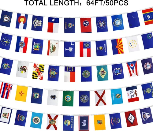 Vista 5 de WEITBF Juego de banderas de cadena de Estados Unidos 50, 5 x 8 pulgadas, 68 pies