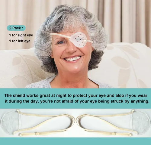 Vista 2 de 2 protectores de ojos transparentes para cirugía de cataratas, parche protector de ojos con ventilación dura con banda elástica extendida, protector