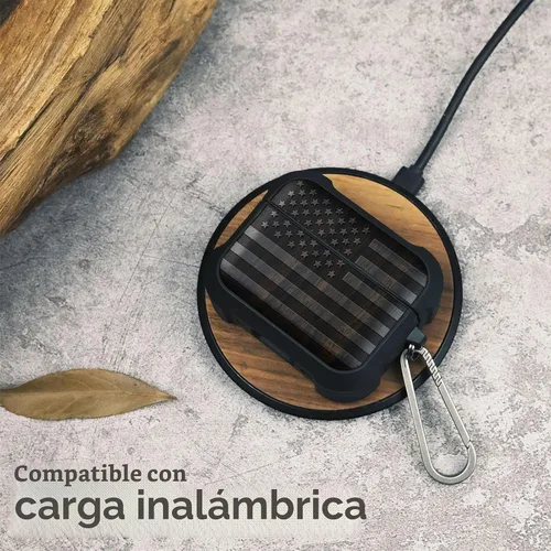 Vista 5 de Carveit - Funda de madera maciza para AirPods Pro 3, bandera estadounidense, color negro