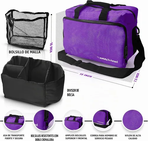 Vista 2 de ASA TECHMED Kit integral de fisioterapia para el hogar – bolsa de transporte, manguito de presión arterial, estetoscopio, cinturón de marcha, morado