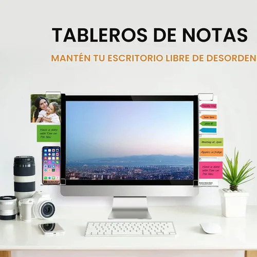 Vista 2 de Tableros de notas para monitor para computadora, juego de 2 (izquierda y derecha) multifunción de acrílico para recordatorio, panel lateral, soporte