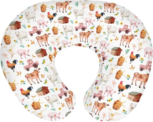Vista 10 de Lindas fundas de almohada de lactancia de animales de granja para niños y niñas, vaca, gallo, cabra, pato, cerdo, funda de almohada de lactancia
