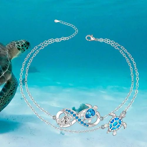 Vista 3 de Fenthring Sea Turtle Anklet Bracelets for Women Sterling Silver Ankle