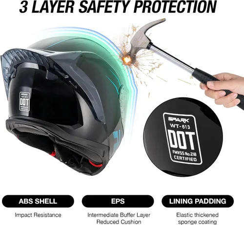 Vista 5 de Cascos de motocicleta de cara completa para adultos, casco de motocicleta para hombres y mujeres, aprobado por DOT con 2 viseras extraíbles