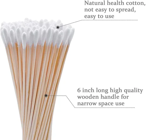 Vista 7 de 200 hisopos de algodón extra largos de 6 pulgadas con asas de madera, aplicadores largos de punta de algodón para limpieza de precisión