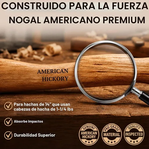 Vista 8 de Paquete de 2 piezas de repuesto de mango de hacha de nogal americano para ejes de 14 pulgadas que utilizan cabezales de 1-1/4 libras con cuñas