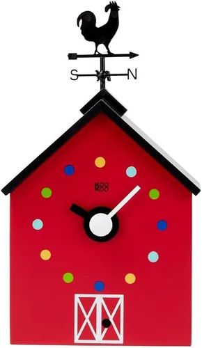 Vista 9 de KOOKOO Reloj grande de granja con 12 sonidos de animales, un gallo y una veleta giratoria, con sensor de luz, hecho de madera MDF, para niños de 6