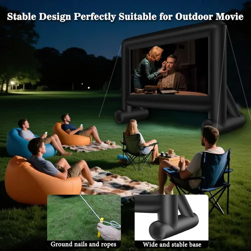 Vista 2 de 14 pies de pantalla de proyector de película inflable para interiores y exteriores con bolsa de transporte para proyección frontal y trasera