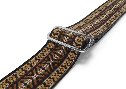 Vista 3 de Correa de guitarra bohemia de tejido hippie de los años 70 con cinturón de seguridad reciclado, fabricado en Estados Unidos por Couch Guitar Straps