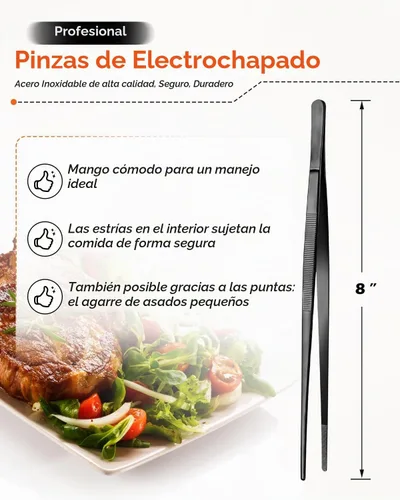 Vista 4 de Badiano Pinzas finas de cocina para cocinar, acero inoxidable, negro, 8
