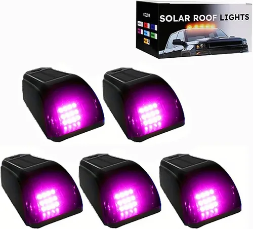 Vista 9 de FLYANT 5 luces solares sin taladro, 12 luces LED de marcación de techo IP68, resistente al agua, compatible con Ford Dodge, camiones, camionetas