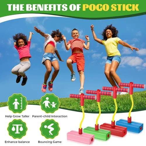 Vista 4 de Wettarn 8 piezas de espuma Pogo Jumper Promote Grow Tall Pogo Stick de espuma de palo de salto seguro y divertido para adolescentes, niños y niñas