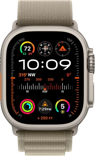 Vista 2 de Apple Watch Ultra 2 [GPS + Celular 49 mm] SmartWatch con caja de titanio resistente y correa Olive Alpine Loop pequeña. Rastreador de actividad
