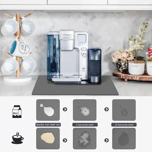 Vista 4 de Tapete de secado de platos para encimera de cocina, tapete de barra de café para encimeras, almohadilla de secado de platos con parte trasera