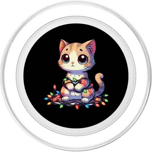 Vista 2 de Lindo gato enredado en luces de Navidad PopSockets MagSafe PopGrip para iPhone