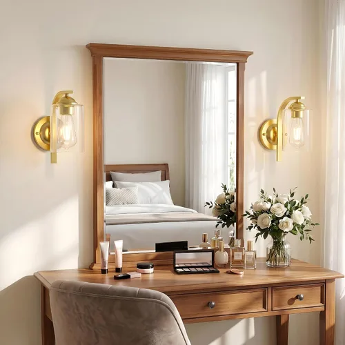 Vista 8 de Phaosio Apliques de pared dorados para baño, lámparas modernas de tocador