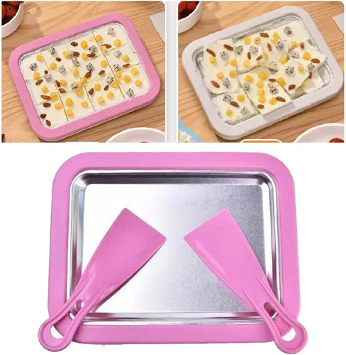 Vista 2 de Plato con 2 s Hielo Rodado Casero, Sorbete, Hielo Casero (Rosa)