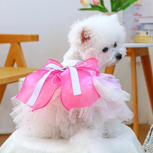 Vista 53 de ANIAC Daisy Vestidos para Perros Pequeños Hembra con Anillo para Correa, Nudo de Lazo Vestido de Boda para Cachorra, Traje de Gato de San Valentín