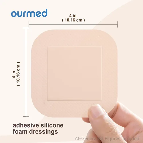 Vista 4 de Ourmed Soft Flex Apósitos de espuma de silicona (4 pulgadas x 4 pulgadas, paquete de 10) estériles, altamente absorbentes, impermeables, borde