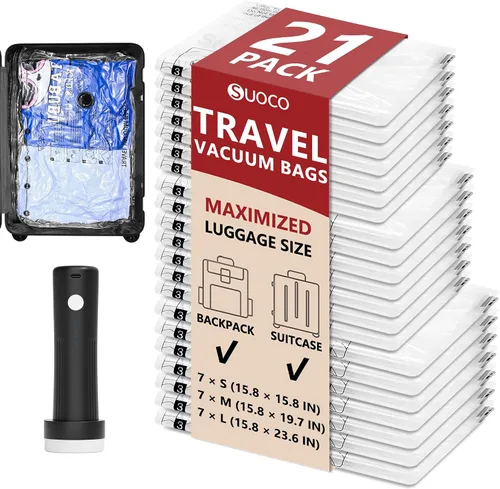 Vista 25 de Travel Vacuum Bags for Clothing with Cordless Pump 18 Combo, Black