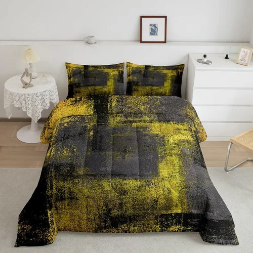 Vista 10 de Erosebridal - Juego de ropa de cama con edredón a cuadros de retazos tamaño individual, aguada geométrica en cuadrícula, conjunto retro grunge