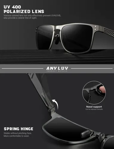 Vista 4 de ANYLUV Polarized Sunglasses for Men Rectangular Classic Al-Mg Metal Frame Sun Glasses Mens Sunglasses with UV Protection