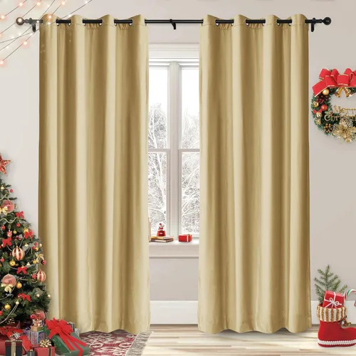 Vista 23 de Frelement Cortinas de Navidad de terciopelo afelpado para sala de estar, cortinas de oscurecimiento con ojales en la parte superior, cortinas