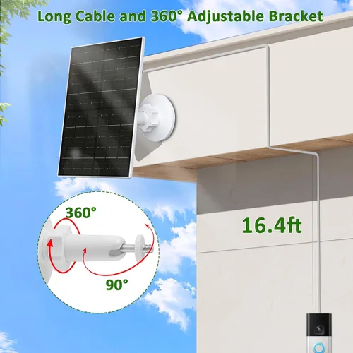 Vista 5 de Zivif Panel solar de 7 W compatible con timbres Ring Video Doorbell 2, 3, 3 Plus y 4 Cargador solar con batería incorporada de 2600 mAh, IP65