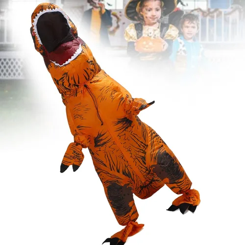 Vista 4 de Disfraz inflable de dinosaurio, disfraz de T Rex para Halloween (marrón)