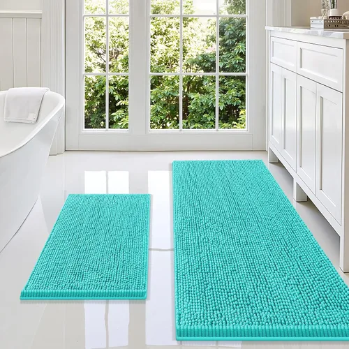 Vista 72 de Juego de alfombras de baño Smiry de 2 piezas, suave alfombra absorbente de chenilla y juego de alfombra en forma de U para inodoro, alfombra de baño
