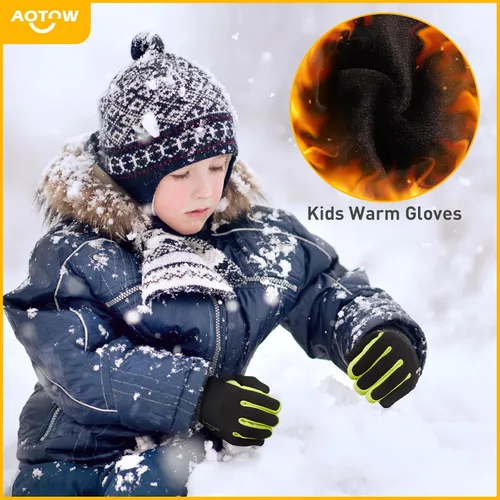 Vista 6 de Guantes deportivos cálidos de invierno para niños, clima frío, resistente al agua, para niños de 4 a 12 años, color negro