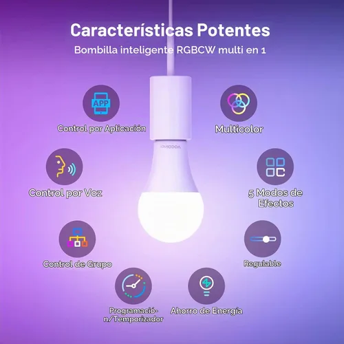 Vista 2 de VOCOlinc Bombilla inteligente funciona con Apple Homekit, Alexa, Google Home, bombillas inteligentes WiFi regulables, 850 lúmenes, bombilla LED