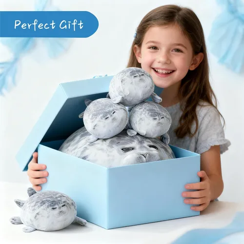Vista 4 de Almohada gordita de 20 pulgadas con 4 bebés, almohada de felpa de sello grande, juguete de peluche suave y lindo para niños y adultos, gran idea