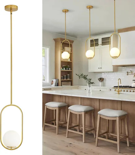 Vista 10 de Yunnix Lámparas colgantes para isla de cocina, lámparas colgantes, moderna lámpara colgante de cristal de bronce champán, lámpara de mediados