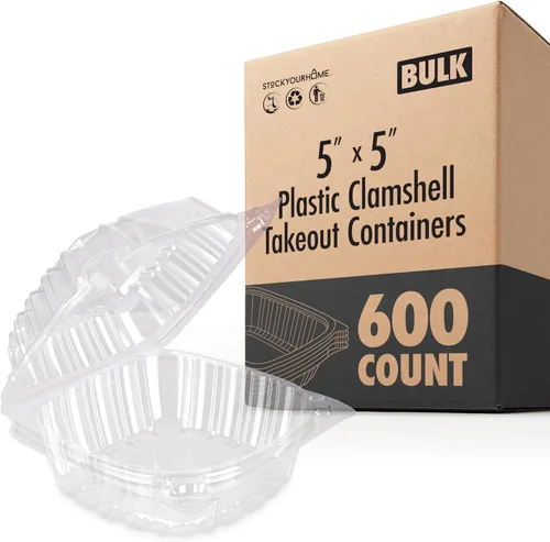 Vista 11 de Stock Your Home - Envase de plástico para llevar alimentos y postres, 25 unidades de 5 x 5 pulgadas, envases de plástico con bisagras, desechables