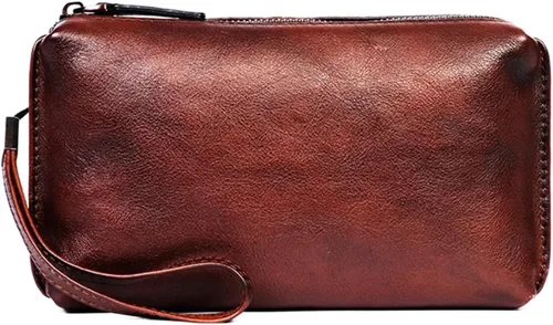Vista 6 de Mens Purse Retro Leather Handbag MEN'S Long Money Baotou Layer Zipper Wallet Clutch Bag