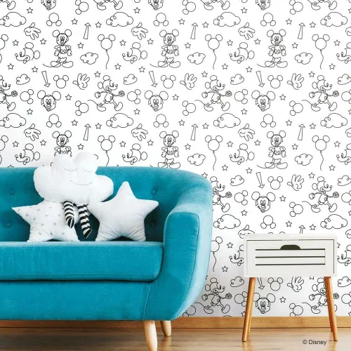 Vista 9 de RoomMates Disney Mickey Mouse Icons - Papel tapiz autoadhesivo plateado Gris/Blanco