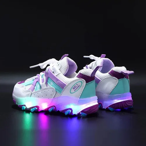 Vista 3 de Zapatos de vestir ajustables para caminar para bebés y niñas zapatos deportivos luminosos zapatos de bebé ligeros con brillo morado 12-18 meses