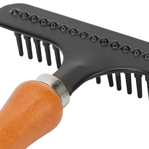 Vista 6 de Wooden Handle Pet Brush, Handheld Cat Grooming Rake, Stainless Steel Deshedding Brush for Cats Dogs with Comfortable Rounded Tips