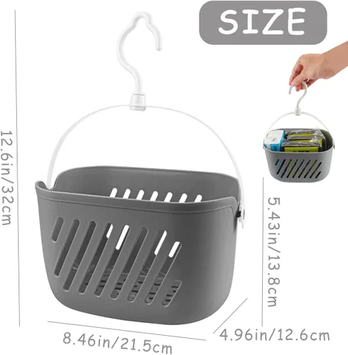 Vista 2 de Cesta colgante de ducha de plástico, organizador de ducha colgante con gancho, organizador de cocina portátil, cesta de almacenamiento para baño